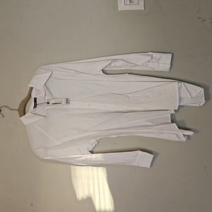 White peep hole tunic collared long sleeve shirt